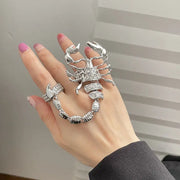 White Metal Scorpion Chain Ring Female Hip-Hop Punk Ins Exaggerated Elastic Unique Index Finger Ring - Memoriex 
