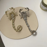 White Metal Scorpion Chain Ring Female Hip-Hop Punk Ins Exaggerated Elastic Unique Index Finger Ring - Memoriex 