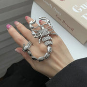 White Metal Scorpion Chain Ring Female Hip-Hop Punk Ins Exaggerated Elastic Unique Index Finger Ring - Memoriex 