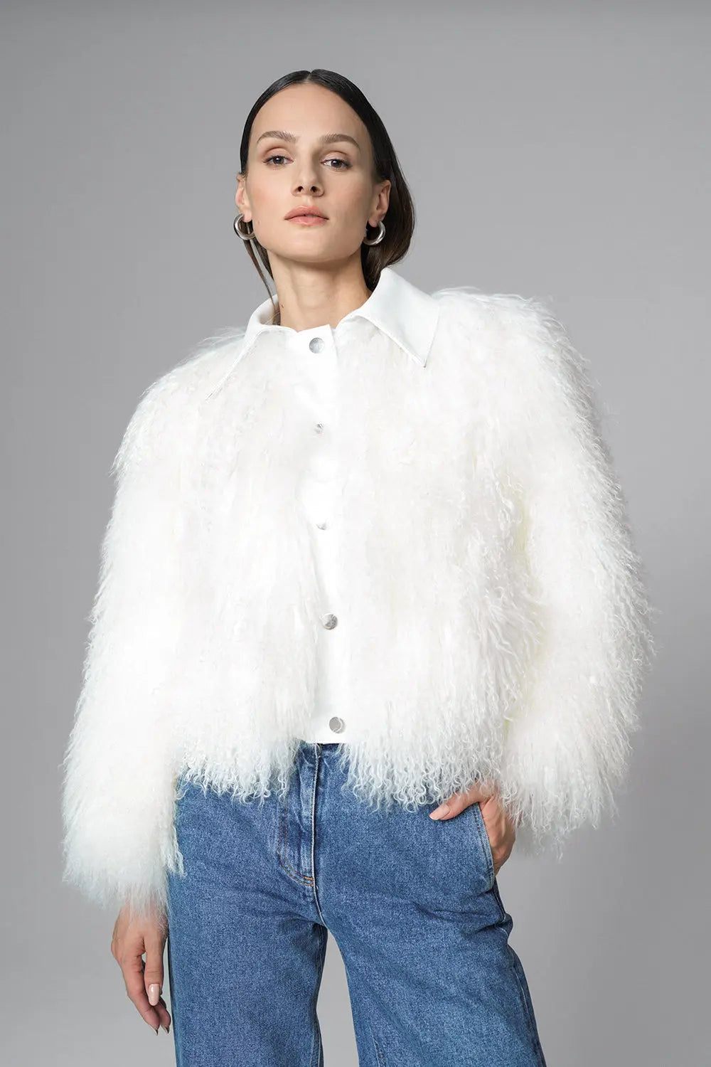 White Natural Mongolian Shearling Jacket-0