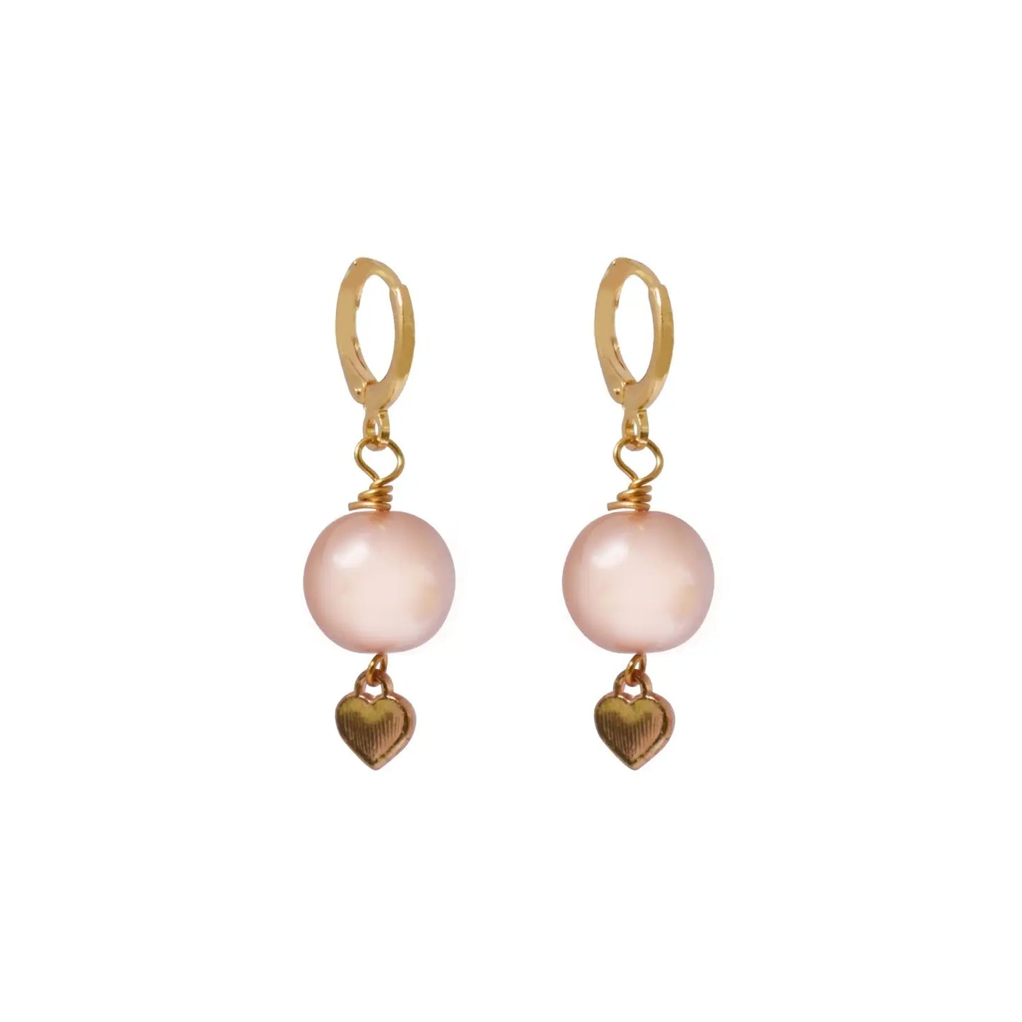 White heart Earrings, Pearl Earrings, Pink and white earrings - Memoriex