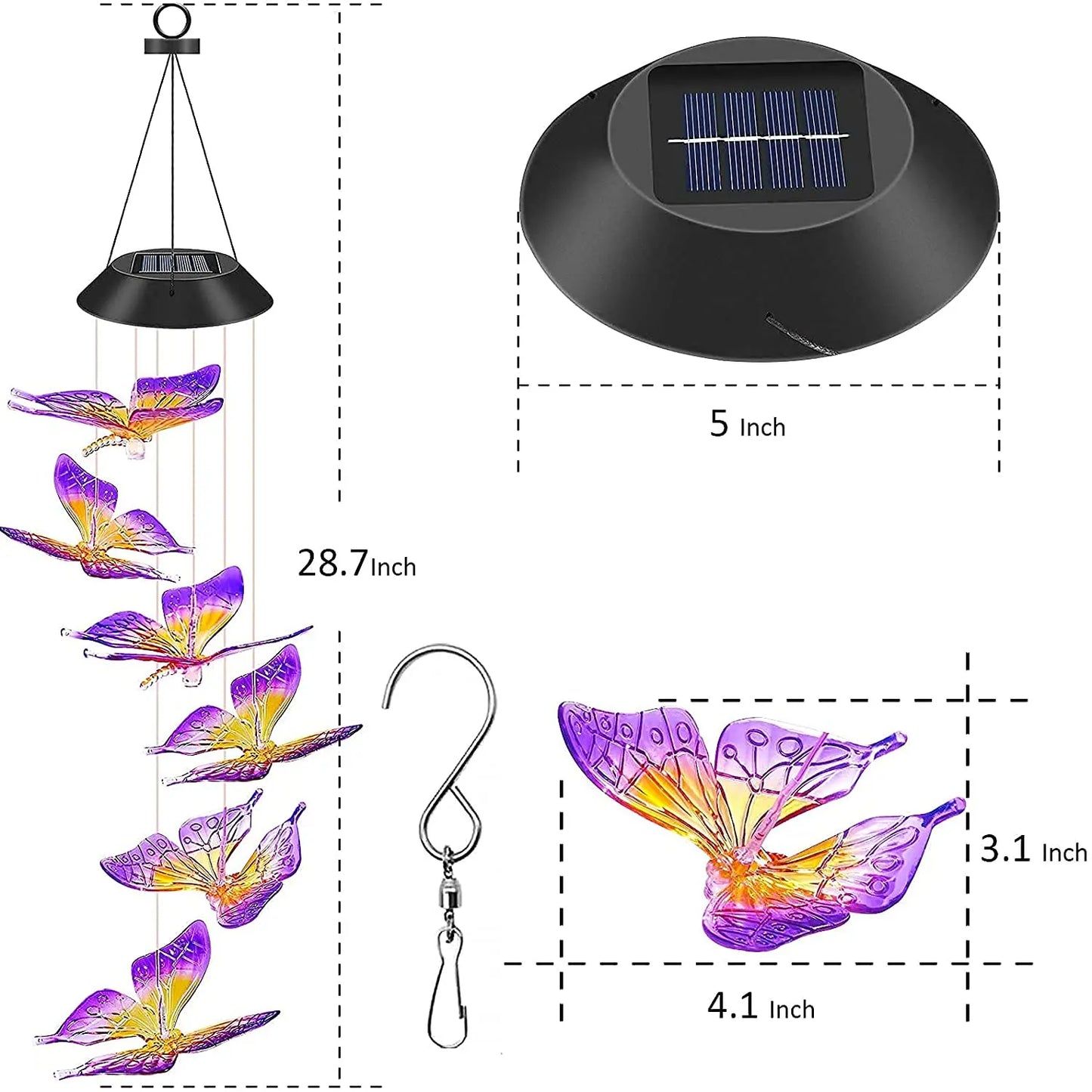 Wholesale Solar Wind Chimes Butterfly for Outside-1