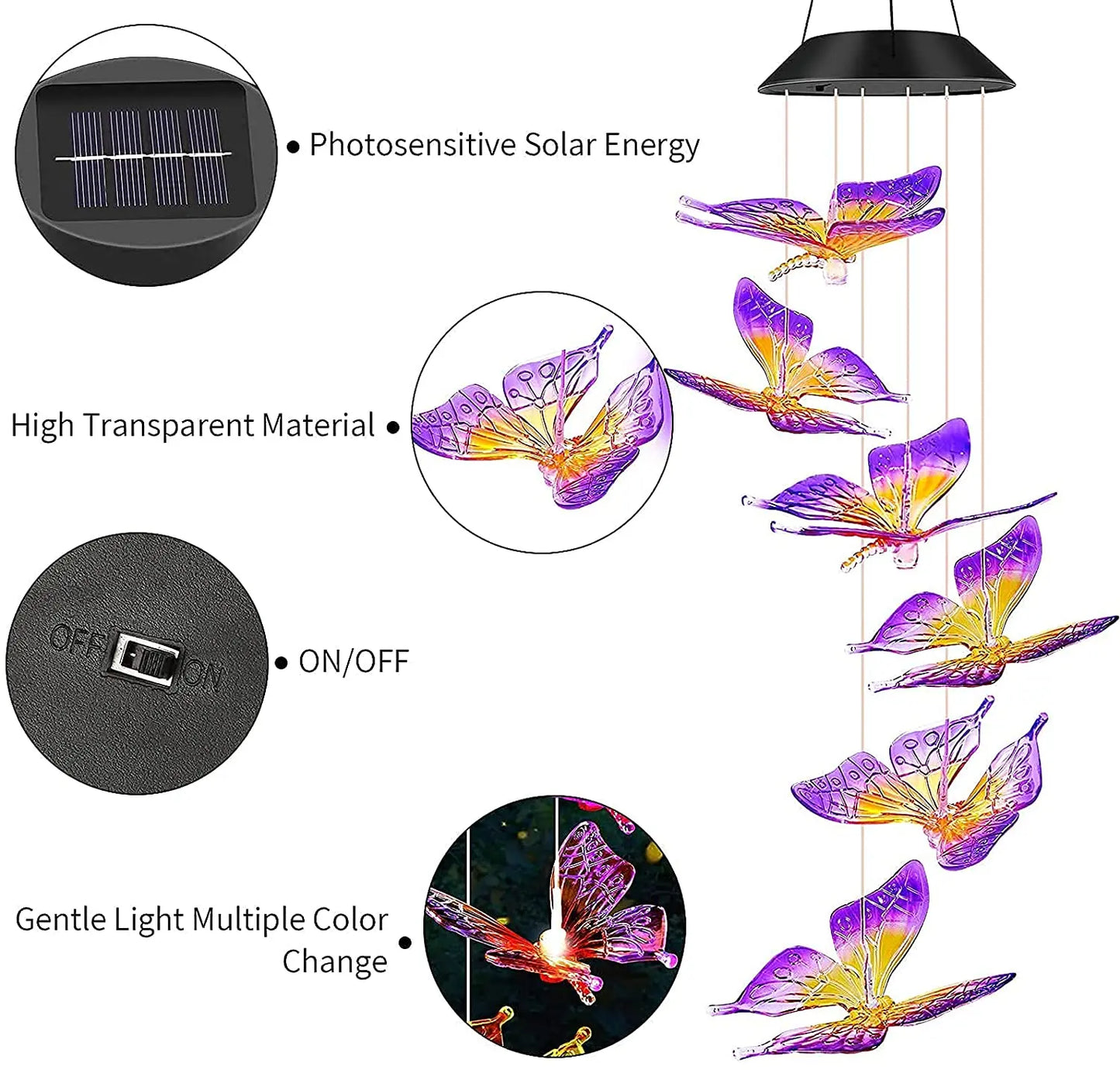 Wholesale Solar Wind Chimes Butterfly for Outside-2