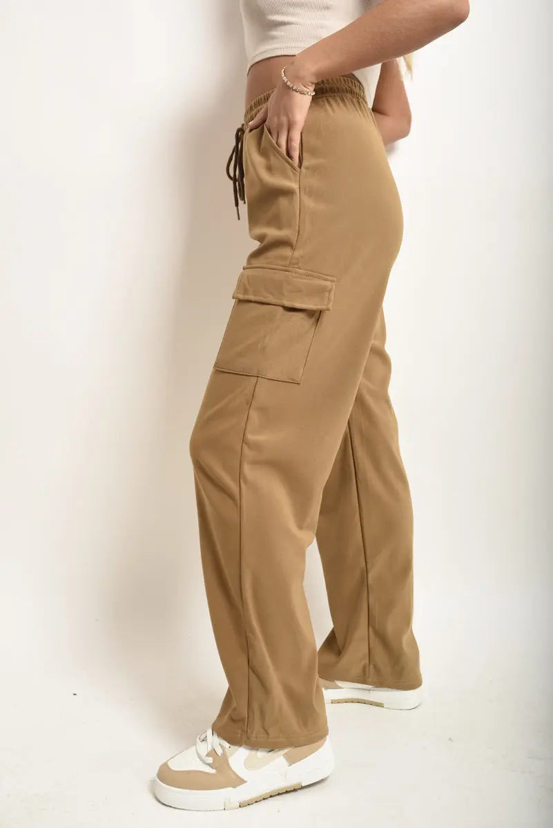 Wide Leg Drawstring Waist Flap Pocket Trouser-1