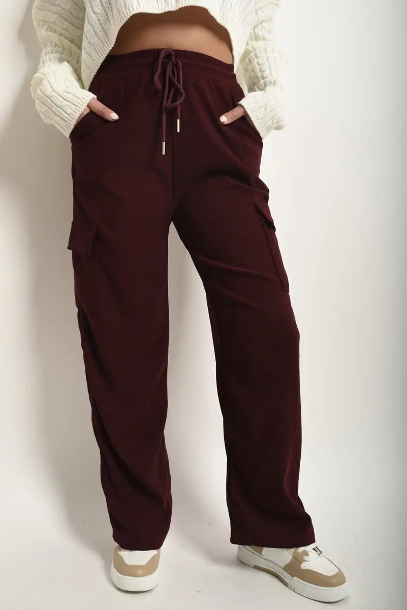 Wide Leg Drawstring Waist Flap Pocket Trouser-3