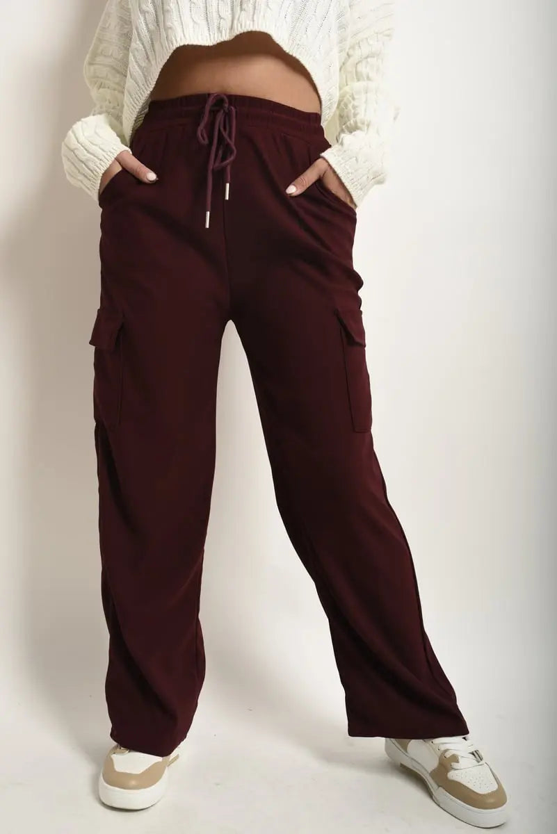 Wide Leg Drawstring Waist Flap Pocket Trouser-5