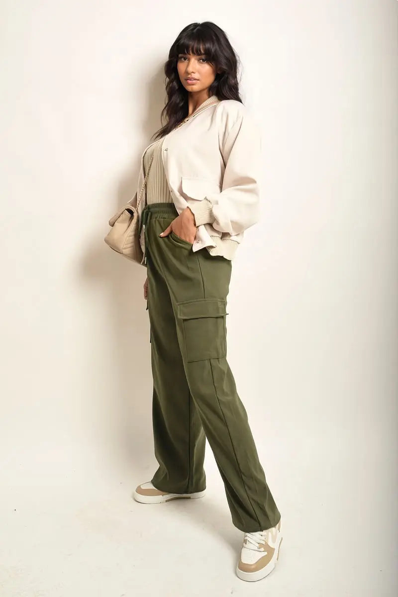 Wide Leg Drawstring Waist Flap Pocket Trouser-7