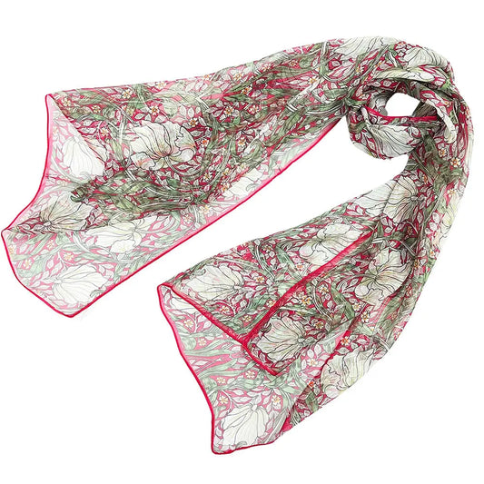 William Morris Pimpernel and Thyme Red - 100% Pure Silk Scarf-0