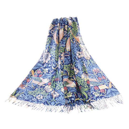 William Morris Strawberry Thief Blue - Art Pashmina-0