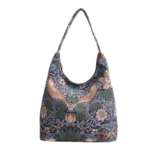 William Morris Strawberry Thief Blue - Hobo Bag-0