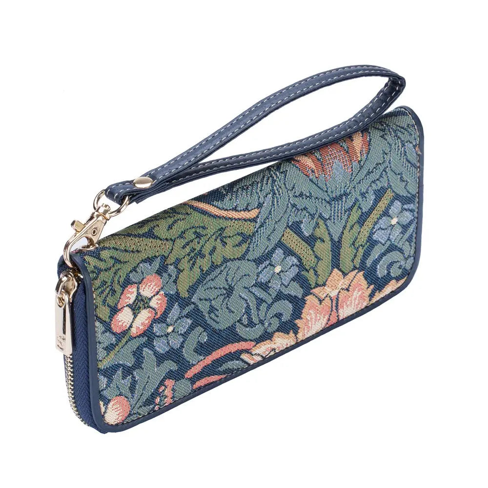 William Morris Strawberry Thief Blue - Long Zip Purse-1