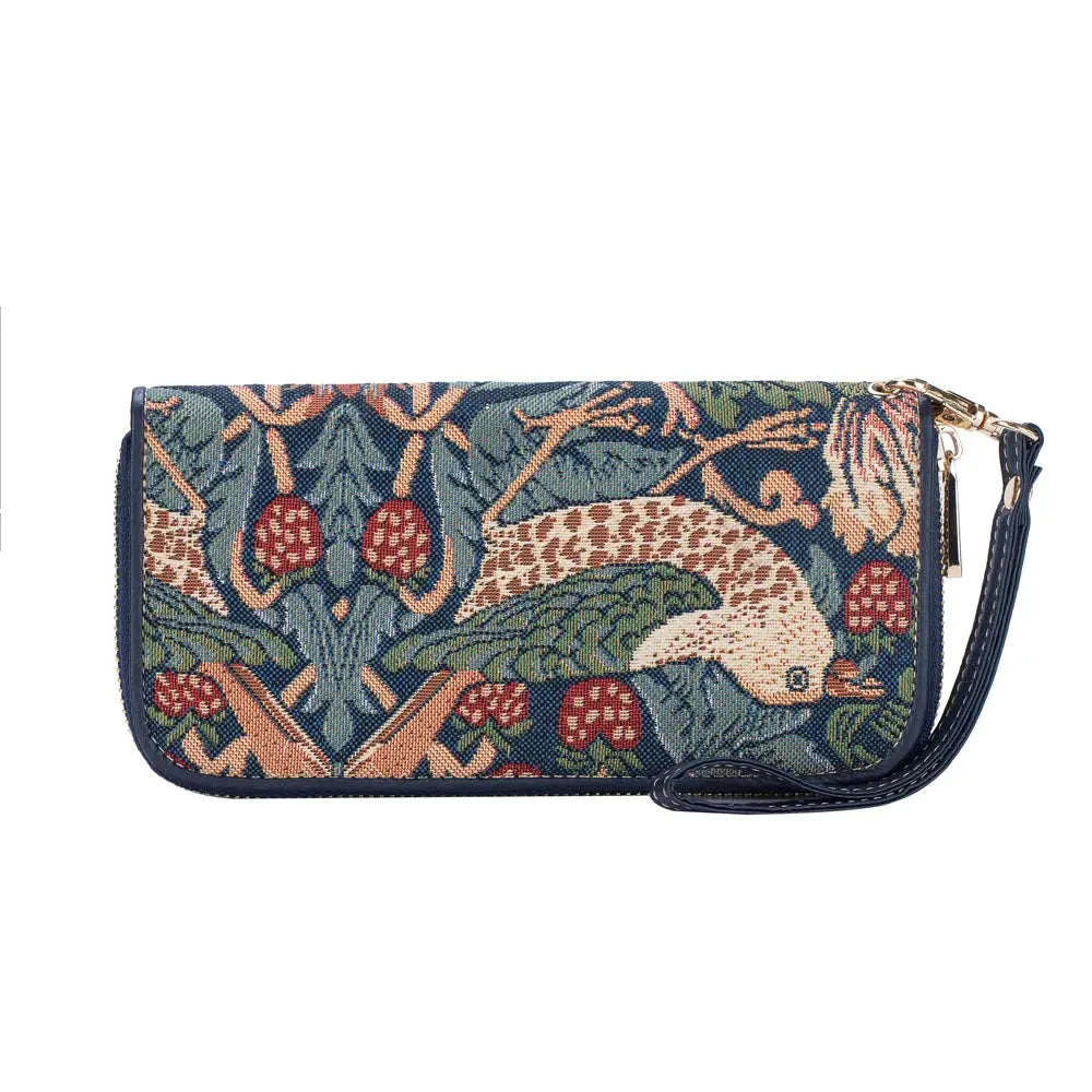 William Morris Strawberry Thief Blue - Long Zip Purse-3