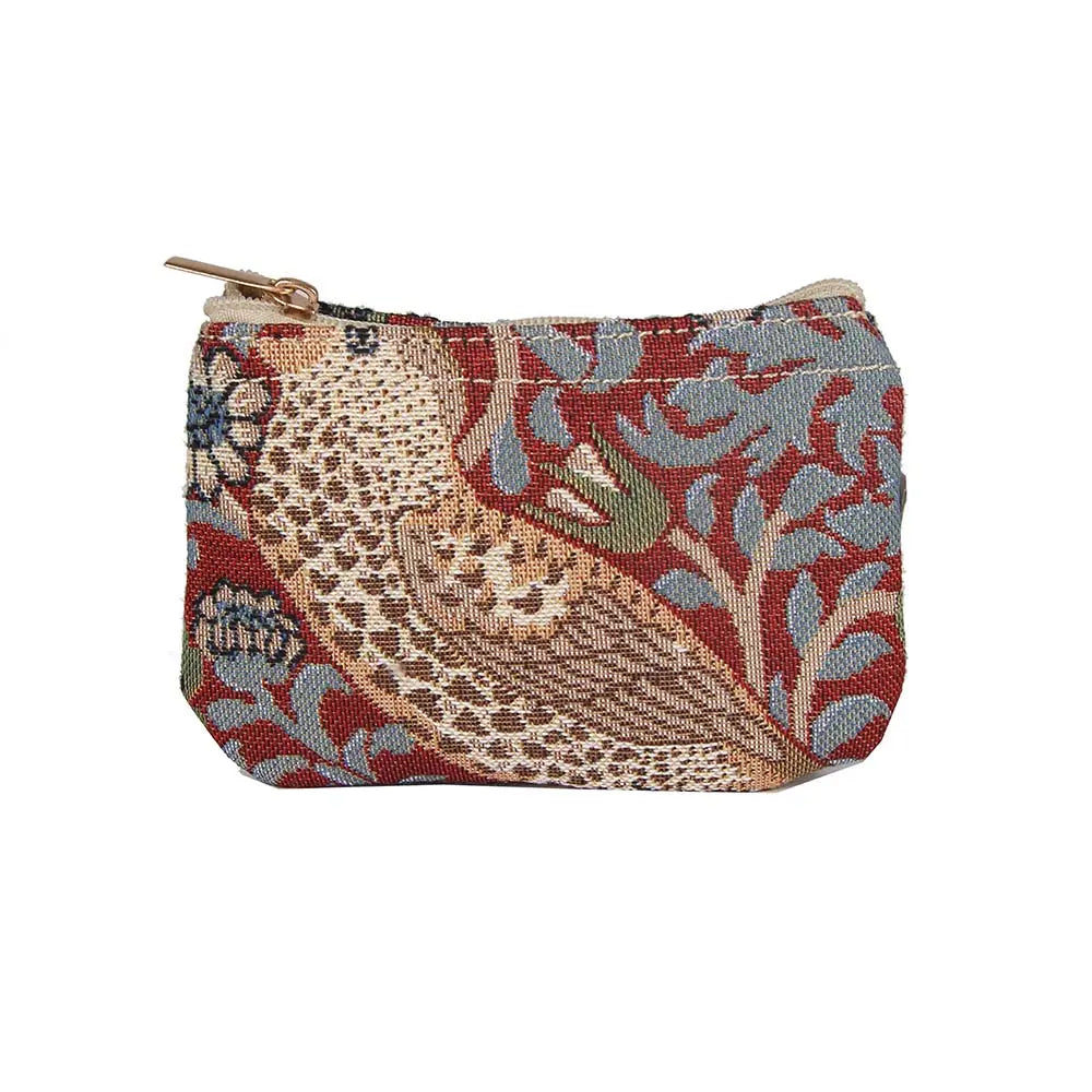 William Morris Strawberry Thief Red - Zip Coin Purse-2