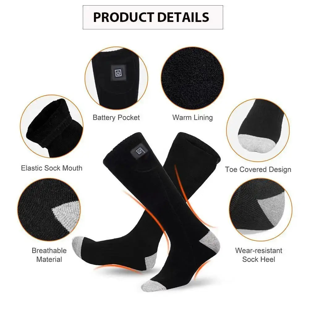 Winter Electric Heating Socks With Battery Box Rechargeable Anti-Cold Men Thermal Heated Foot Warmer Outdoor Camping Ski Sports - Memoriex 