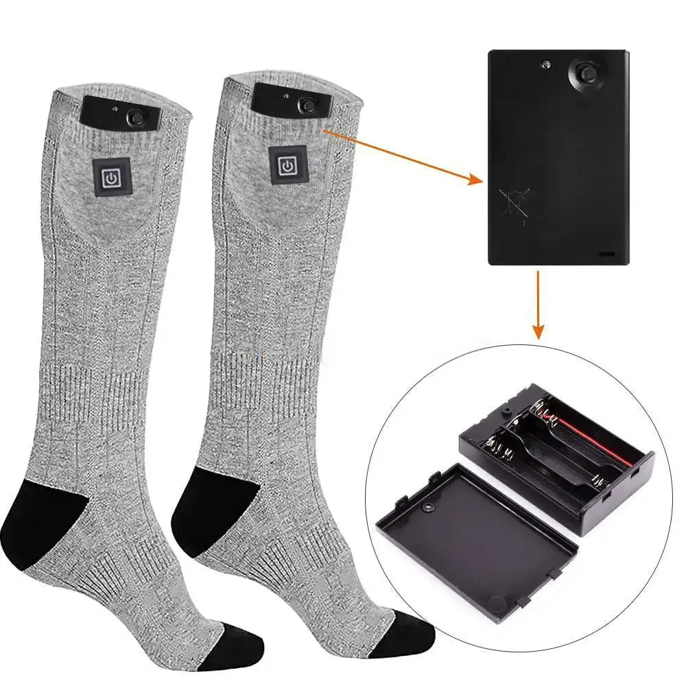 Winter Electric Heating Socks With Battery Box Rechargeable Anti-Cold Men Thermal Heated Foot Warmer Outdoor Camping Ski Sports - Memoriex 