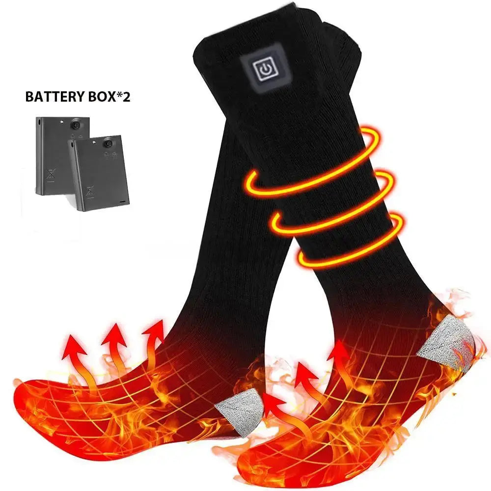 Winter Electric Heating Socks With Battery Box Rechargeable Anti-Cold Men Thermal Heated Foot Warmer Outdoor Camping Ski Sports - Memoriex 