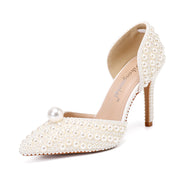 Women's Low-cut Pointed-toe Stilettos Pearl Wedding Shoes - Memoriex 
