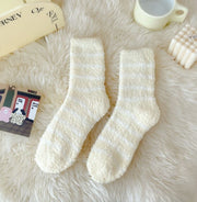 Women's Striped Socks Extra Thick No Hair Shedding Coral Fleece Socks - Memoriex 