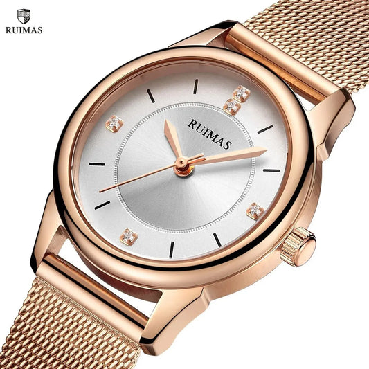 RUIMAS Women Watches Luxury Fashion Female Quartz Watch Steel Mesh Ladies Wristwatch Elegant Dress Clock Relogio Feminino 6779-0