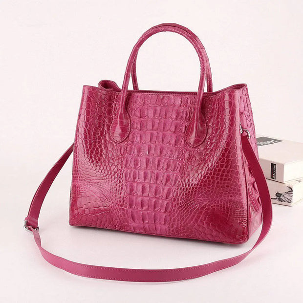 Womens Genuine Crocodile Leather Top Handle Satchel Handbag Peach 32cm-2