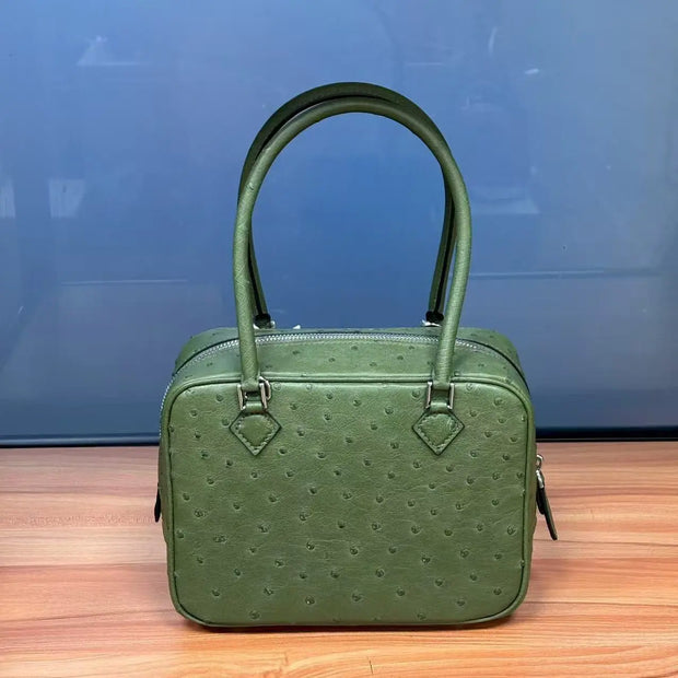 Womens Genuine Ostrich Skin Leathe Top Handle Bag-6