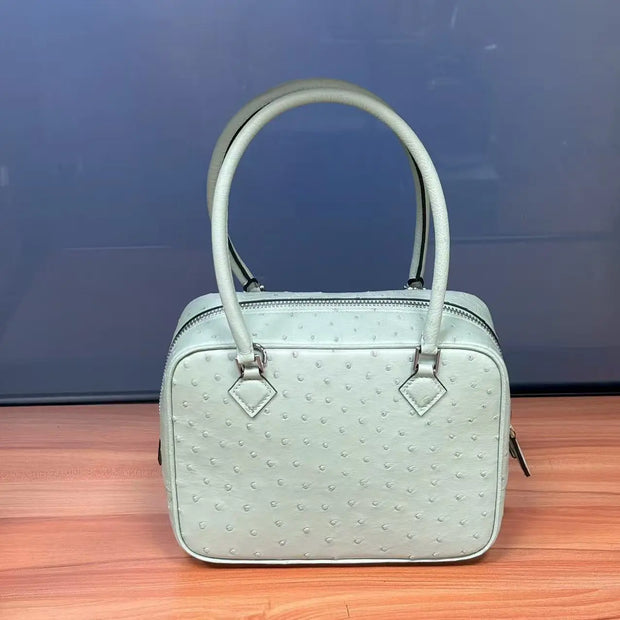 Womens Genuine Ostrich Skin Leathe Top Handle Bag-9