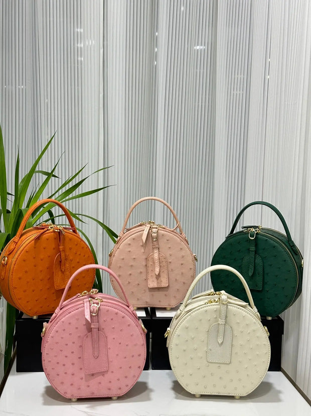 Womens  Ostrich Skin Leather Apple Phone Handle Bag-0