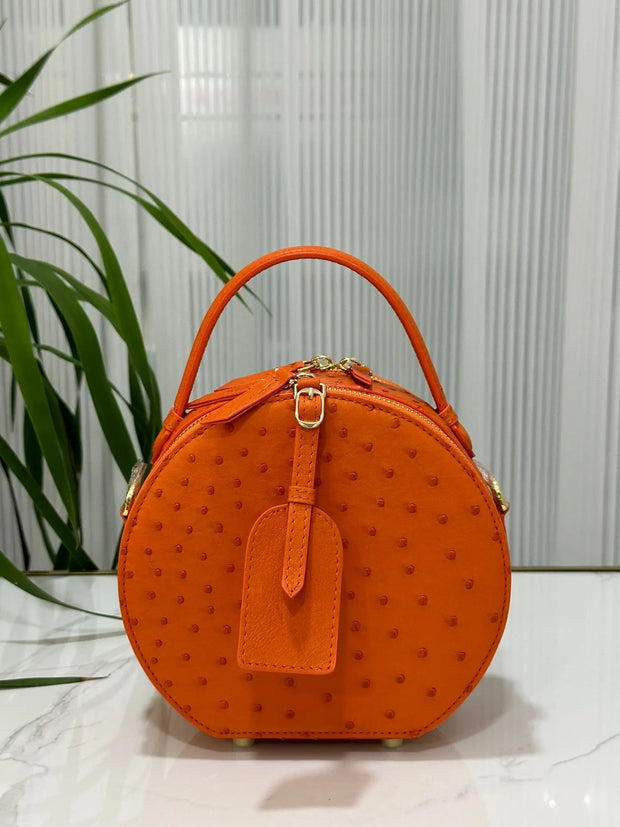 Womens  Ostrich Skin Leather Apple Phone Handle Bag-1