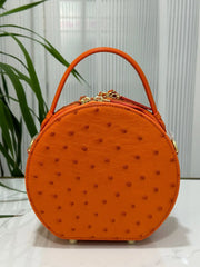 Womens  Ostrich Skin Leather Apple Phone Handle Bag-2