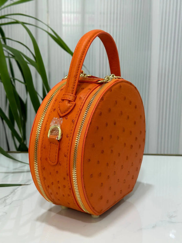 Womens  Ostrich Skin Leather Apple Phone Handle Bag-3