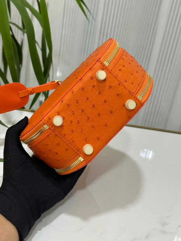 Womens  Ostrich Skin Leather Apple Phone Handle Bag-4