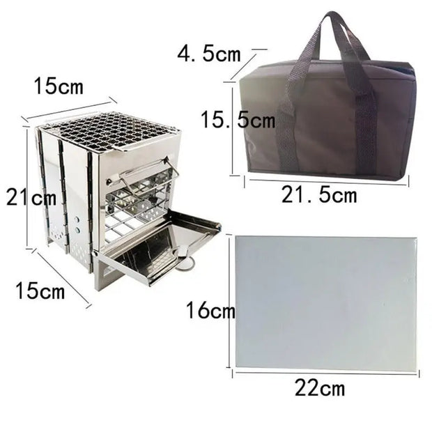 Wood Burning Camp Stove Folding Stainless Steel BBQ Outdoor Survival-4