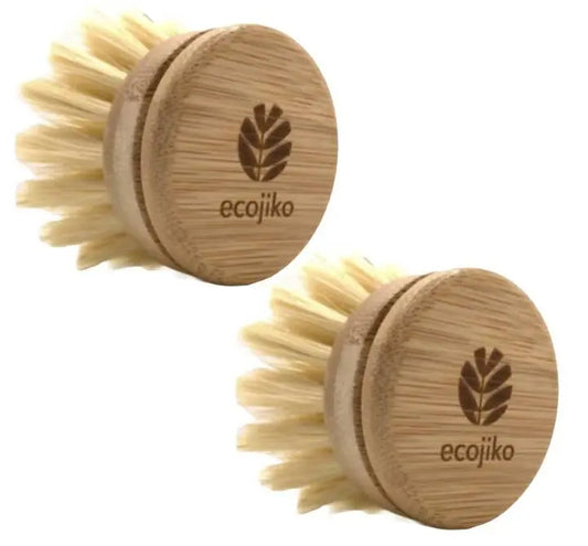 Wooden Dish Brush Replacement Heads | Bamboo and Plant Based Bristles Replaceable Heads (2 pack)-0