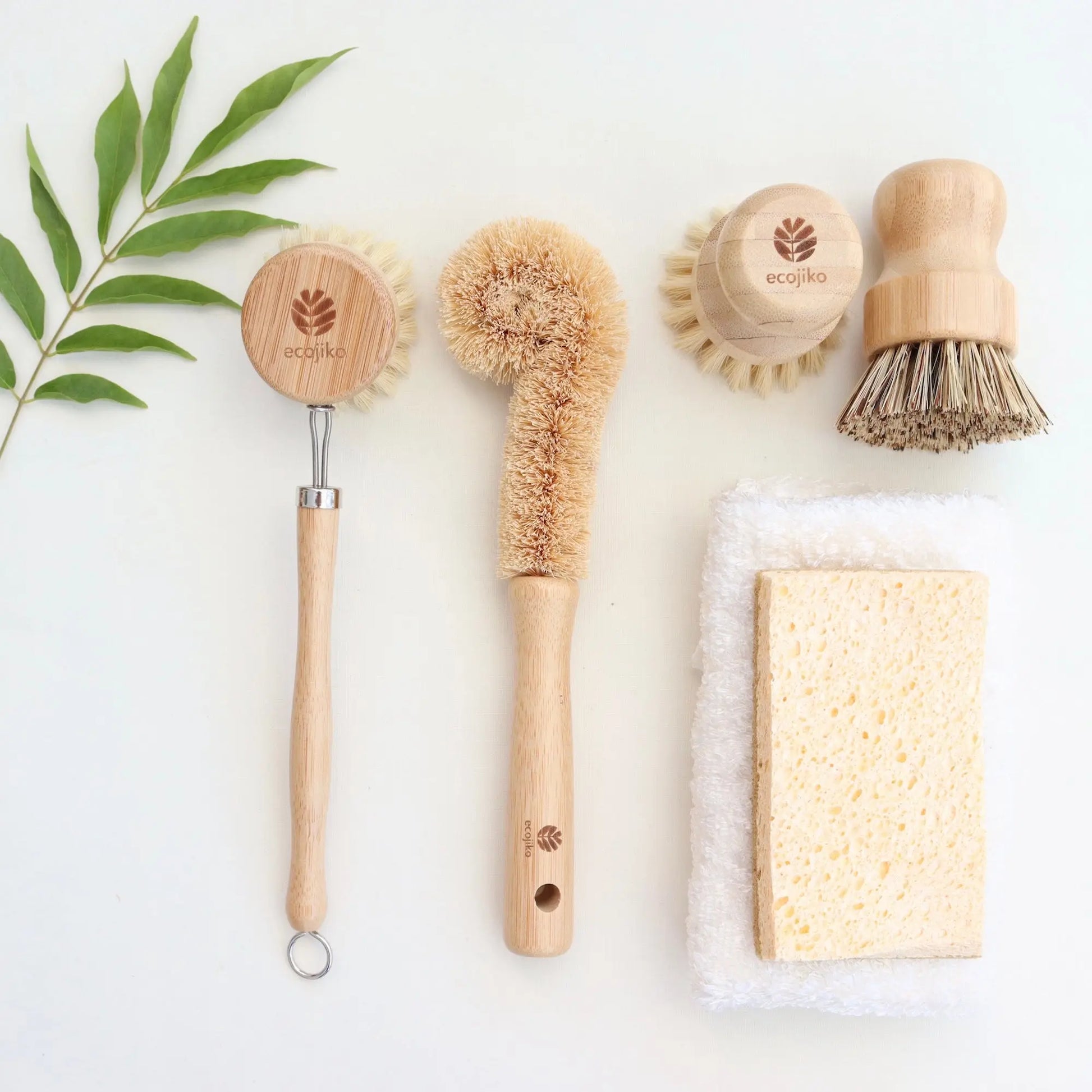 Wooden Dish Brush & Cleaning Gift Set | Natural Sustainable Bamboo Plant Based Brushes, Cloth and Cellulose Sponge-1