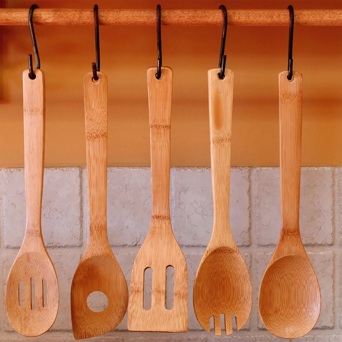 Wooden Kitchen Utensil Set of 6 | Bamboo Cooking Tools - Memoriex 