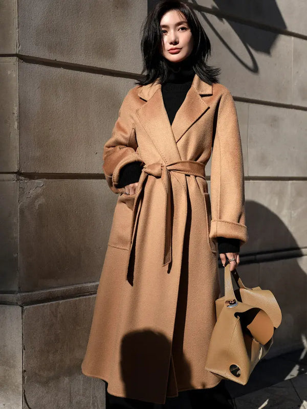 Wool coat | Water ripple double-sided cashmere coat high-end bathrobe - Memoriex 