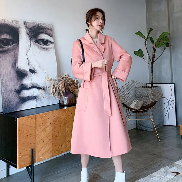 Wool coat | Water ripple double-sided cashmere coat high-end bathrobe - Memoriex 