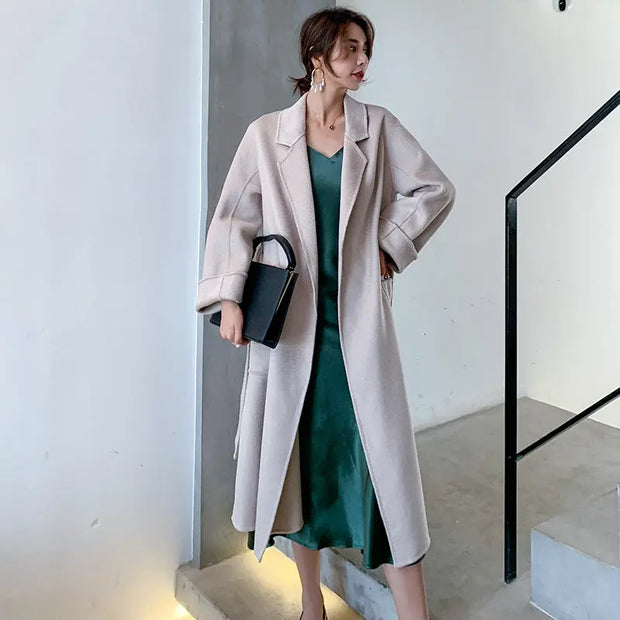 Wool coat | Water ripple double-sided cashmere coat high-end bathrobe - Memoriex 