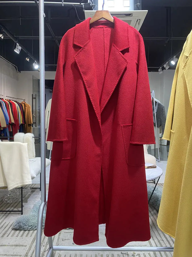 Wool coat | Water ripple double-sided cashmere coat high-end bathrobe - Memoriex 