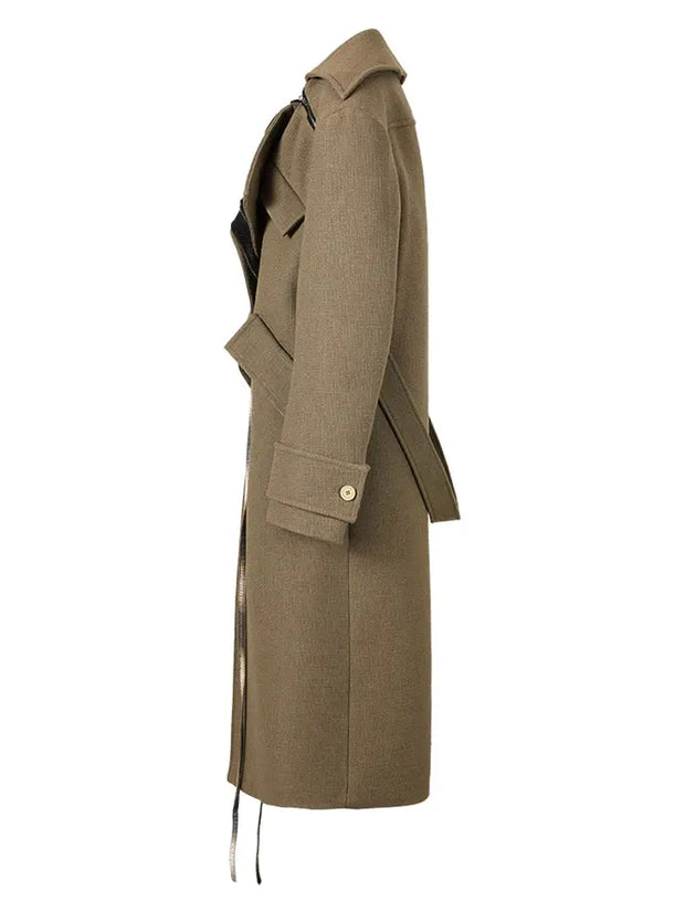 Woollen Coat | Colour-block Irregular Plaid |  Big Size  Parkas New Lapel Long Sleeve Women - Memoriex 