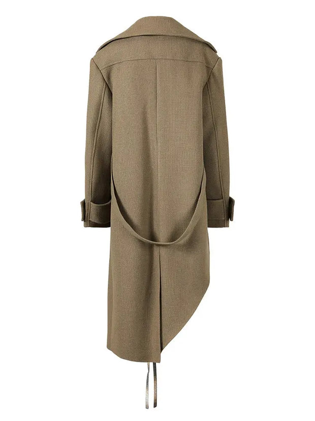 Woollen Coat | Colour-block Irregular Plaid |  Big Size  Parkas New Lapel Long Sleeve Women - Memoriex 