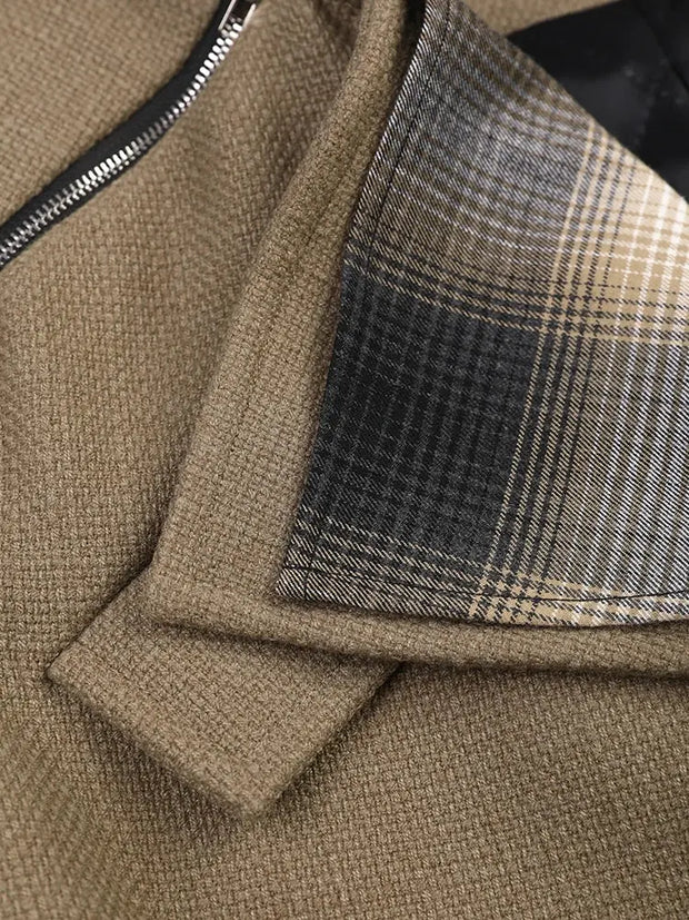 Woollen Coat | Colour-block Irregular Plaid |  Big Size  Parkas New Lapel Long Sleeve Women - Memoriex 