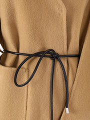 Woollen Long Coat | Women Tassel Scarf Collar Belt Gathered Waist - Memoriex 