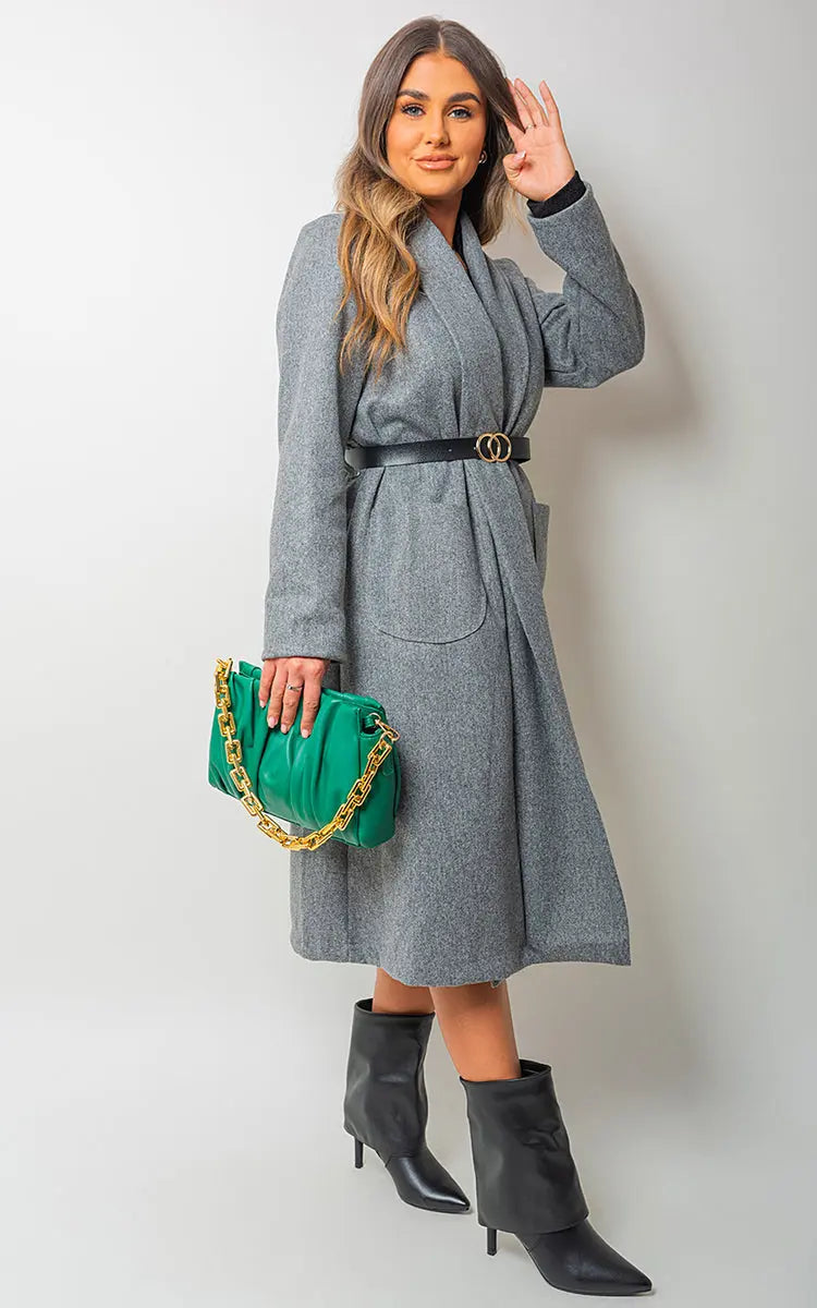 Wrap Belted Long Coat - Memoriex 