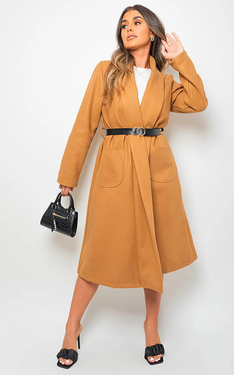 Wrap Belted Long Coat - Memoriex 