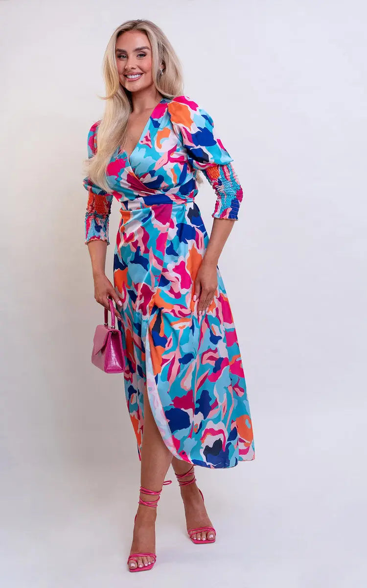 Wrap Front Printed Midi Dress-1