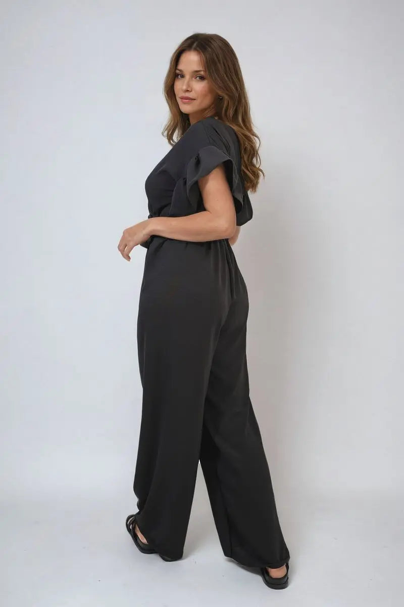 Wrap Over Tie Belt Frill Sleeve Jumpsuit-3