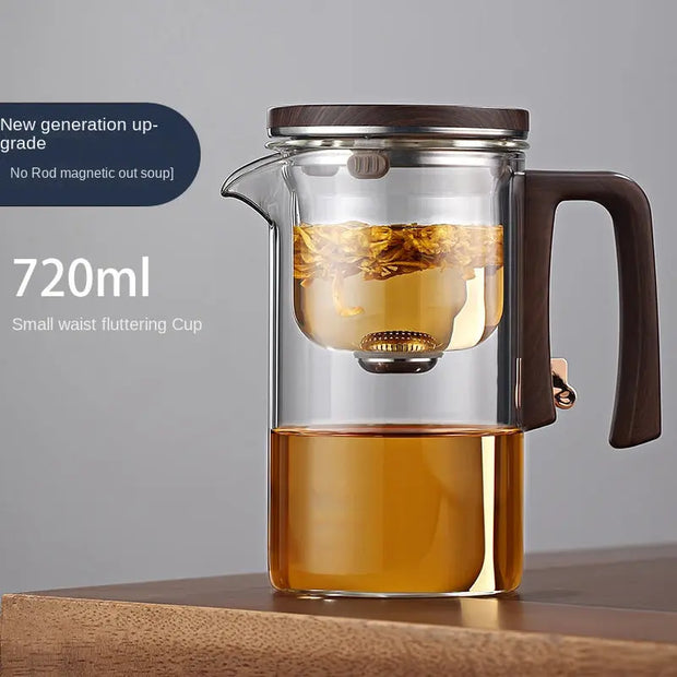 Xiaoman Waist new rodless elegant cup, one click magnetic suction filter glass tea pot, automatic tea separation tea cup - Memoriex 