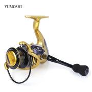YUMOSHI 13+1BB Full Metal Spinning Fishing Reel 4.7:1/5.5:1 Gear Ratio Pesca Aluminum Spool  Tackle With Foldable Handle - Memoriex 