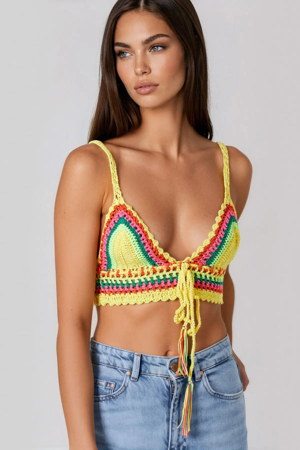 Yellow Crochet Bralette Top-0